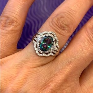 2ct Oval Quartz Rhodium over Silver CZ Ring
